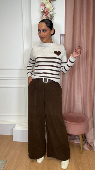 Camisola malha com Coração em Bege