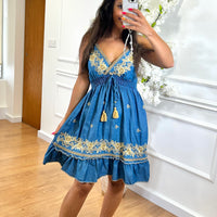 Vestido "Ganga" 100% Algodao com flores camel