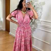 Vestido Indiano Com Manga em Rosa