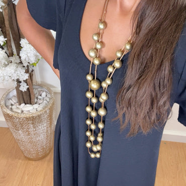 Vestido oversize com folho na manga em Azul Marinho