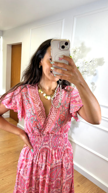 Vestido Indiano Com Manga em Rosa