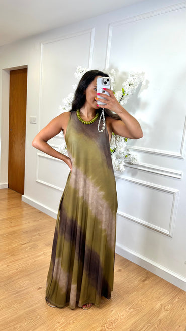 Vestido de Lycra comprido estampado Tons Verde