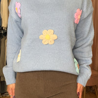 Camisola malha com flores 3D Azul Bebe