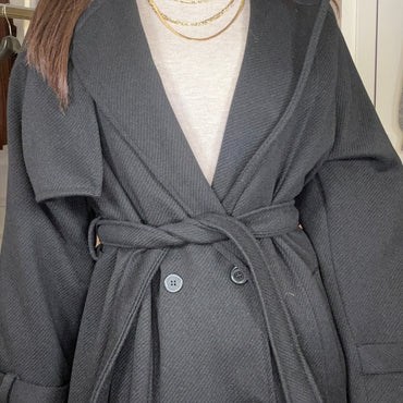 Casaco de Fazenda Comprido Texturado Preto