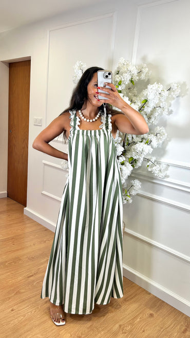 Vestido Riscas Verde e Branco