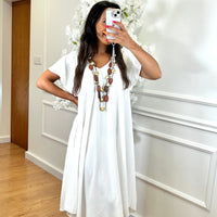 Vestido Midi oversize com folho na manga Branco