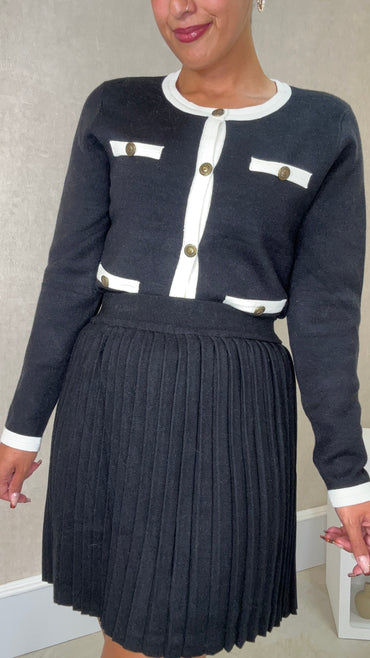 Conjunto Cardigan + Top 2 cores Preto com branco