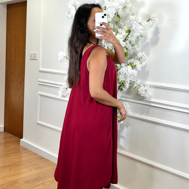 Vestido Midi com alça larga Bordo