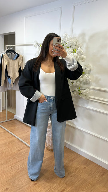 Blazer com Forro Listrado Preto