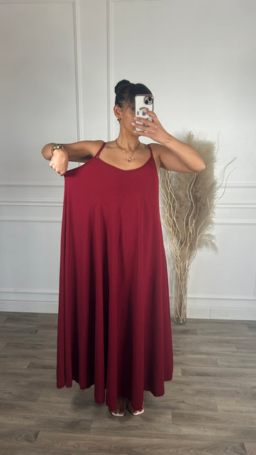 Vestido oversize de alças Bordeaux