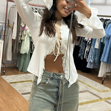 Cardigan Lycrado com renda Branco