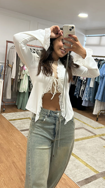 Cardigan Lycrado com renda Branco