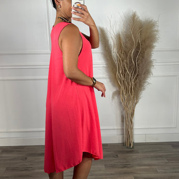 Vestido oversize de alças larga Midi Rosa