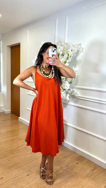 Vestido Midi oversize de alças Cor Tijolo