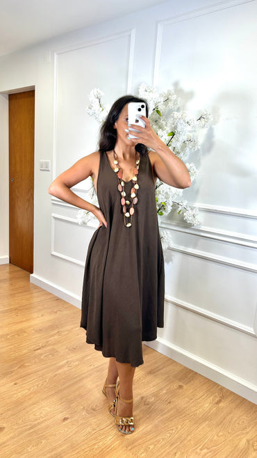 Vestido Midi com alça larga Castanho