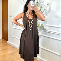 Vestido Midi com alça larga Castanho