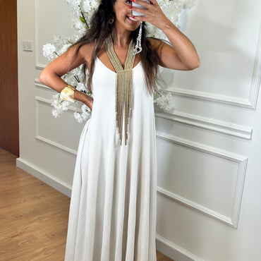 Vestido oversize de alças Bege Perola