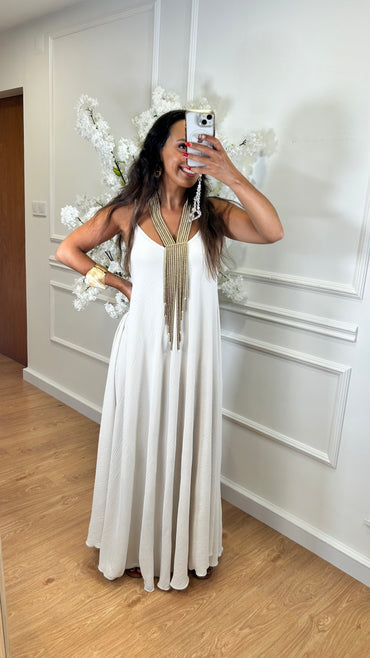 Vestido oversize de alças Bege Perola