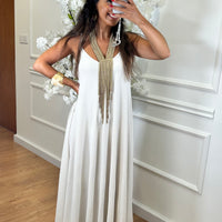 Vestido oversize de alças Bege Perola