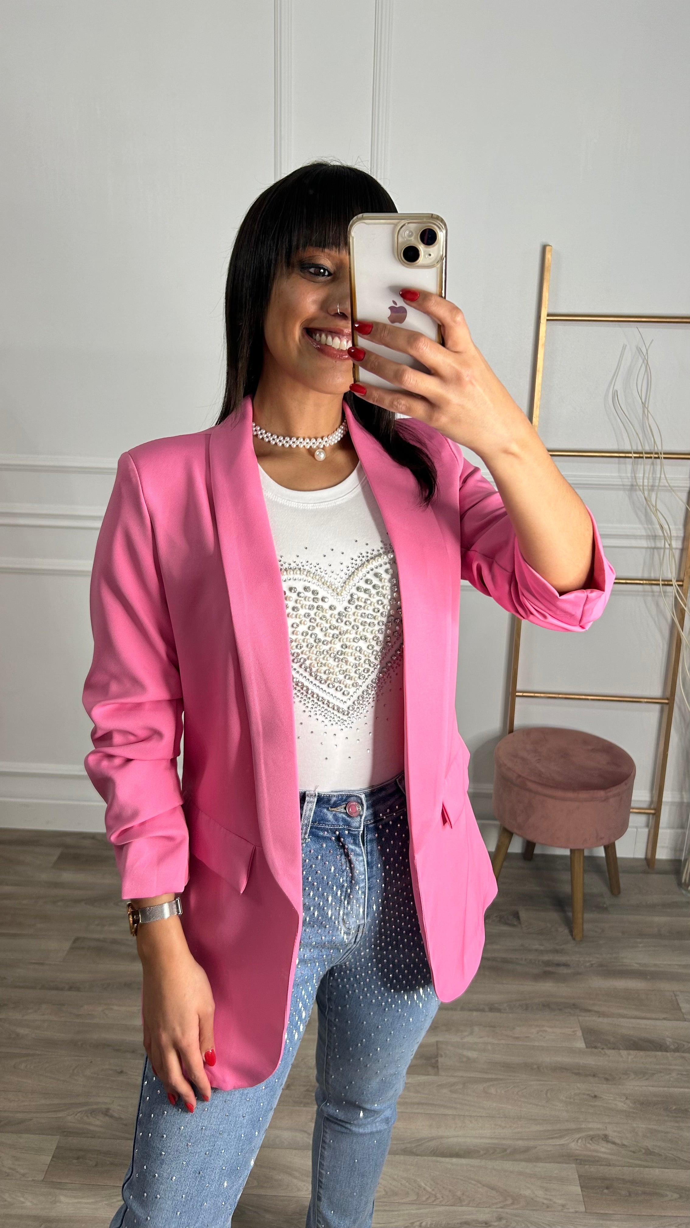 Blazer Manga Repuxada Rosa