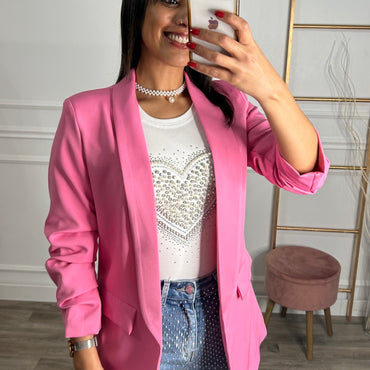 Blazer Manga Repuxada Rosa