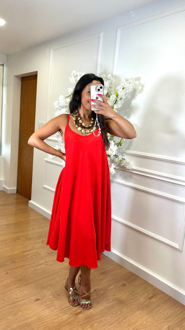 Vestido Midi oversize de alças Vermelho