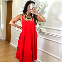Vestido Midi oversize de alças Vermelho
