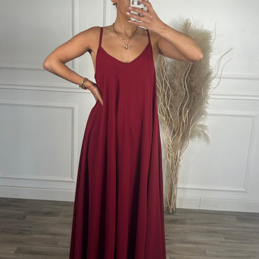 Vestido oversize de alças Bordeaux