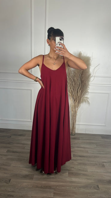 Vestido oversize de alças Bordeaux