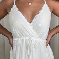 Vestido de alças Comprido com bordado ingles
