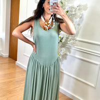 Vestido Cintura Cinderela Verde Seco