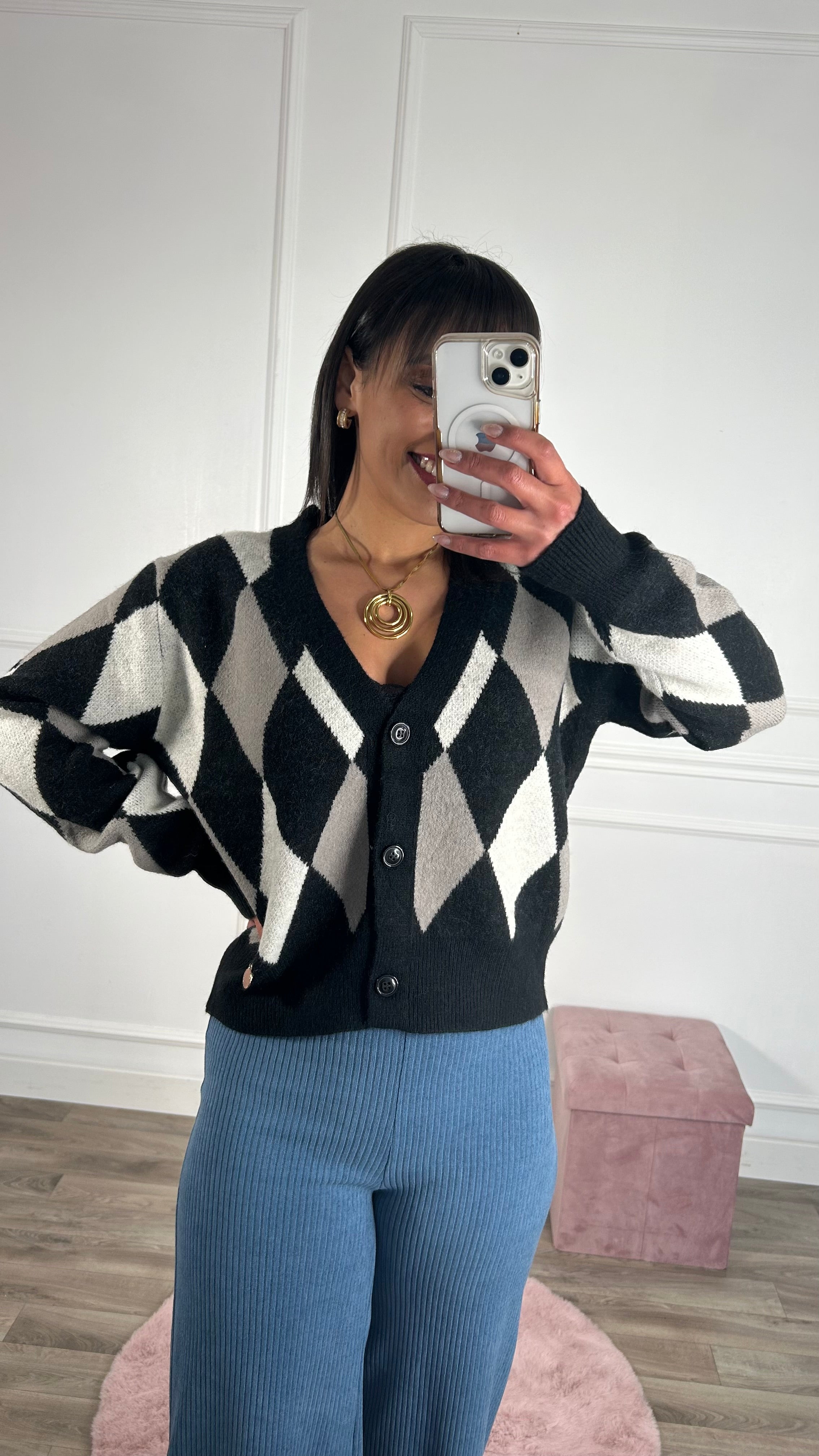 Cardigan Losangos cinza