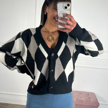 Cardigan Losangos cinza