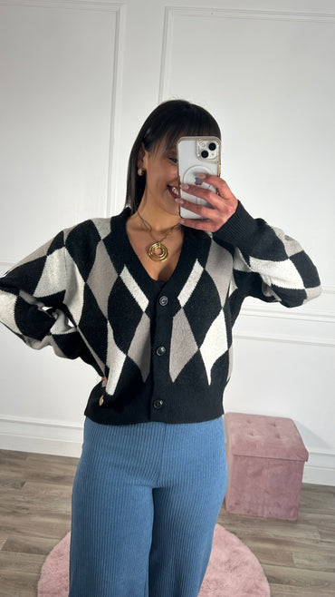 Cardigan Losangos cinza