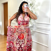 Conjunto Top + Saia com estampado em Bordo
