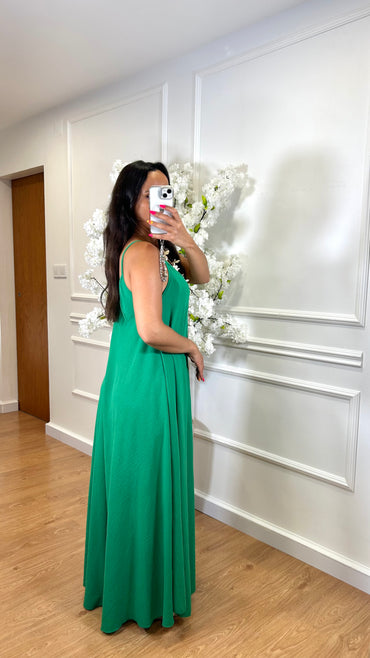 Vestido oversize de alças Verde Bandeira