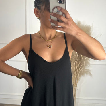 Vestido oversize de alças Preto