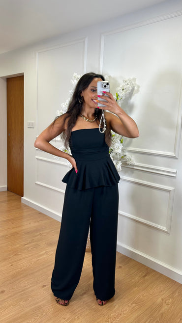Conjunto blusa cai-cai + pantalona em Preto