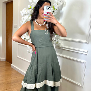 Vestido Riscas Horizontais em Verde Seco