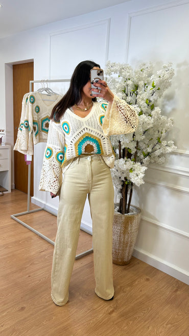 Calça de Ganga Wide Leg REDIAL bege