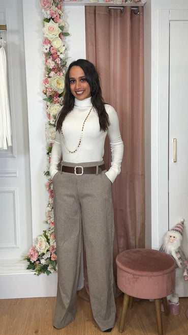 Calça Fazenda Pied de Poule com cinto Castanho Claro