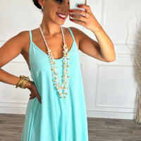 Vestido oversize de alças turquesa