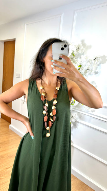 Vestido Midi com alça larga Verde Seco