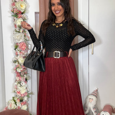 Saia Plissada Pêle de Pessego Bordeaux