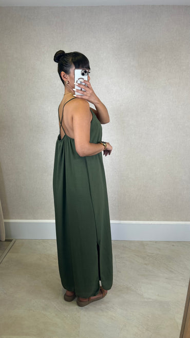 Vestido de Alças Cruzadas Verde Tropa