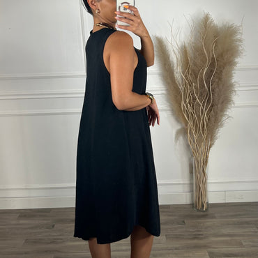Vestido oversize de alças larga Midi Preto