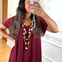 Vestido Midi oversize com folho na manga Bordo