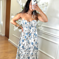 Vestido Cai-Cai com flores Azul Indigo