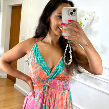 Vestido Acetinado Indiano Salmão