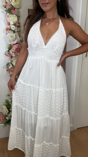 Vestido costas abertas com Bordado Ingles